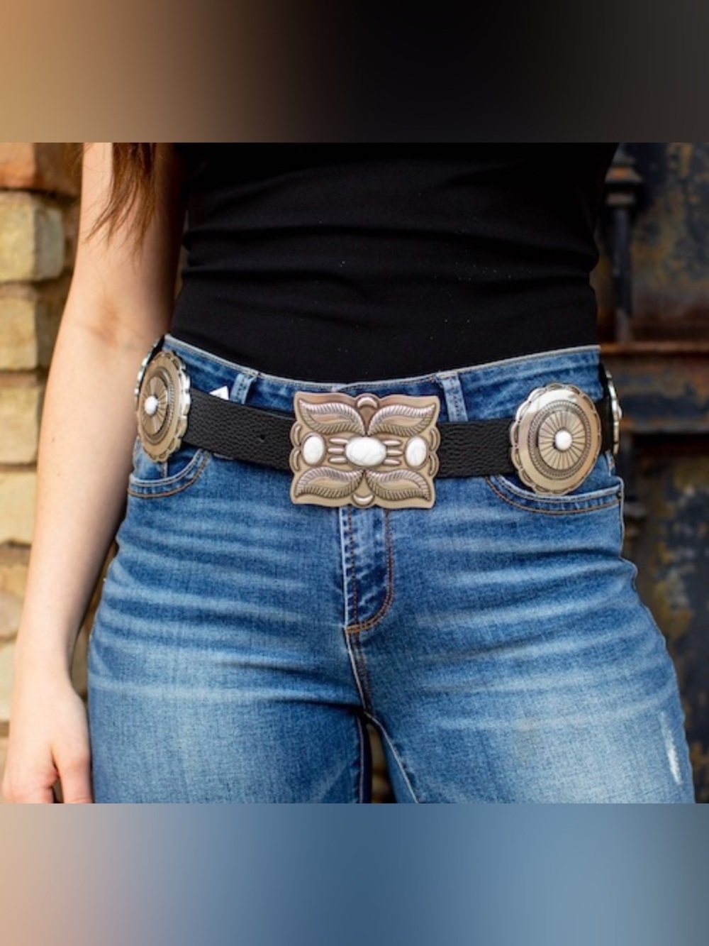 Lucky & Blessed Black Leather Concho Belt